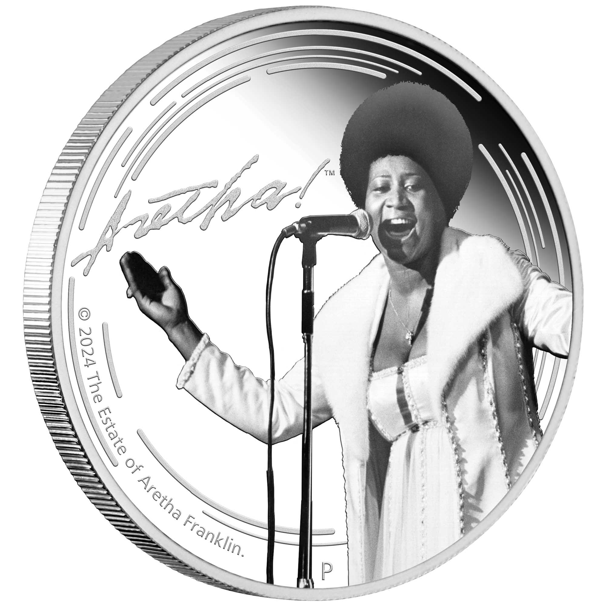 01 2024 Aretha Franklin 1oz Silver Proof Coloured Coin On Edge HighRes