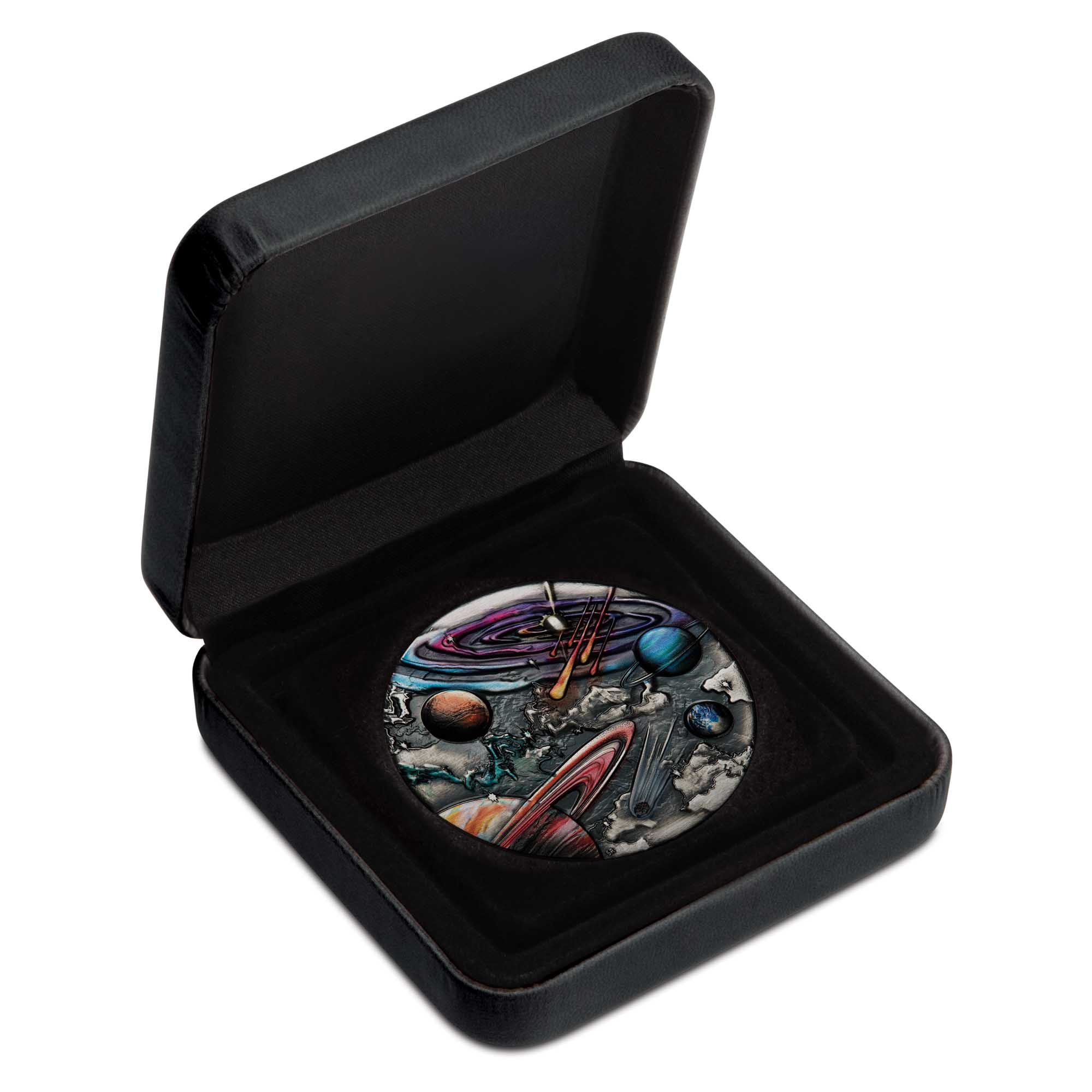 04 2024 Universe Starry Sky and Planets 5oz Silver Antiqued Coloured Coin In Case HighRes