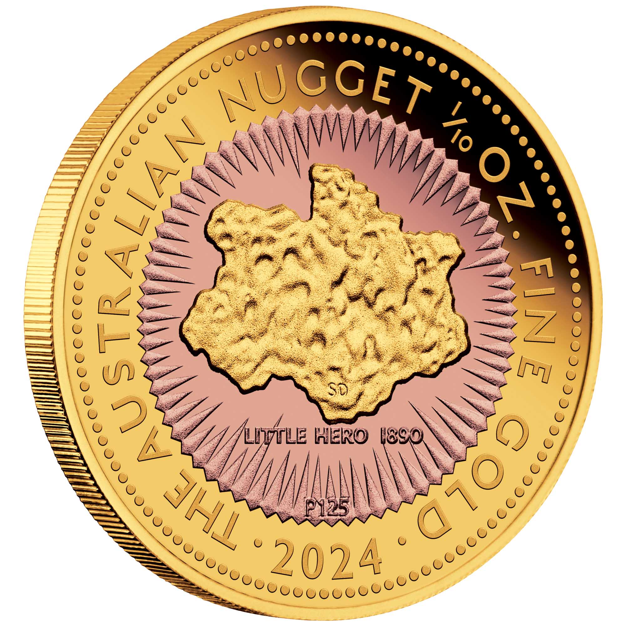 12 Australian Nugget 2024 1 10oz Gold Proof Gilded Coin on edge HighRes