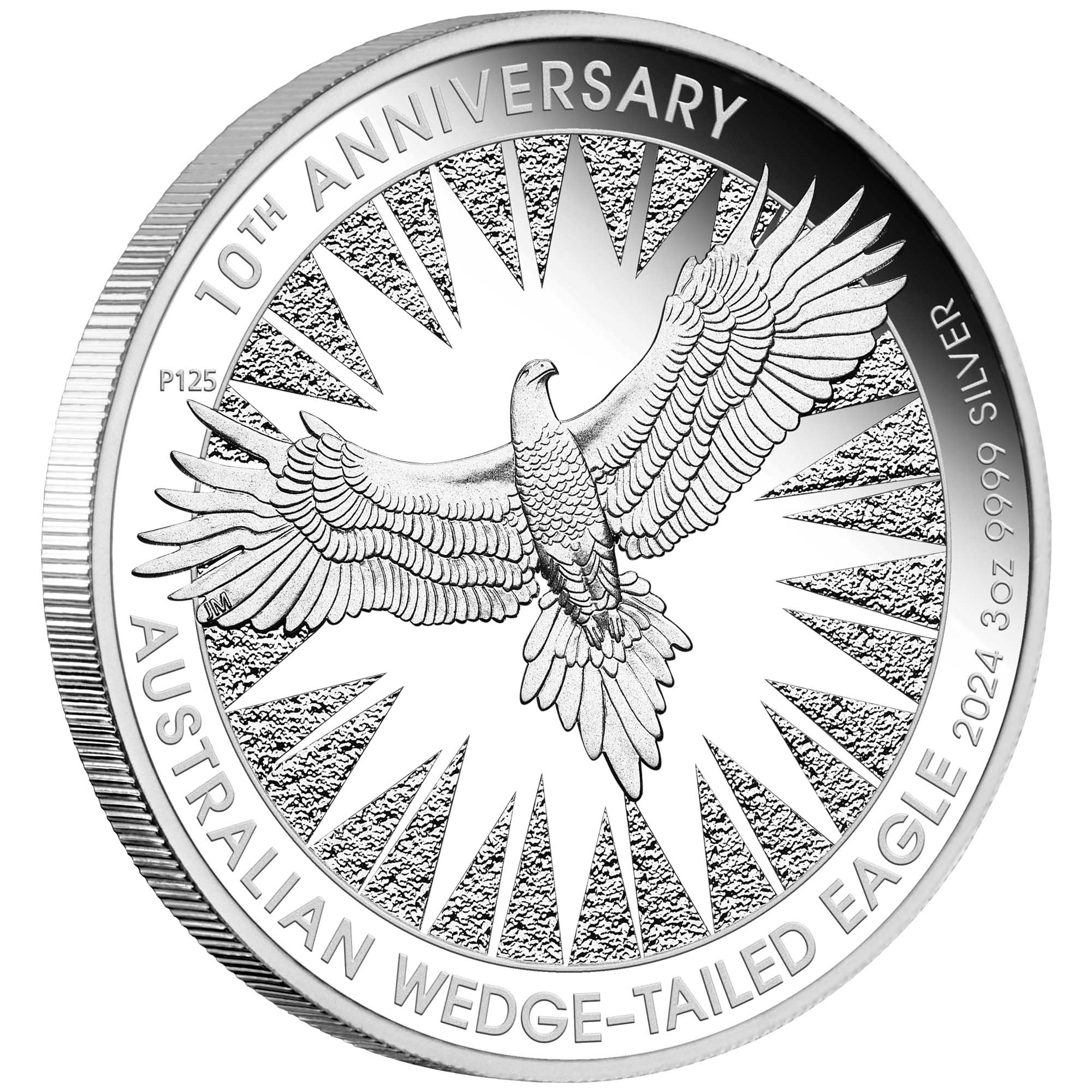 01 Australian Wedge Tailed Egale 2024 3oz Silver Proof Coin on edge HighRes