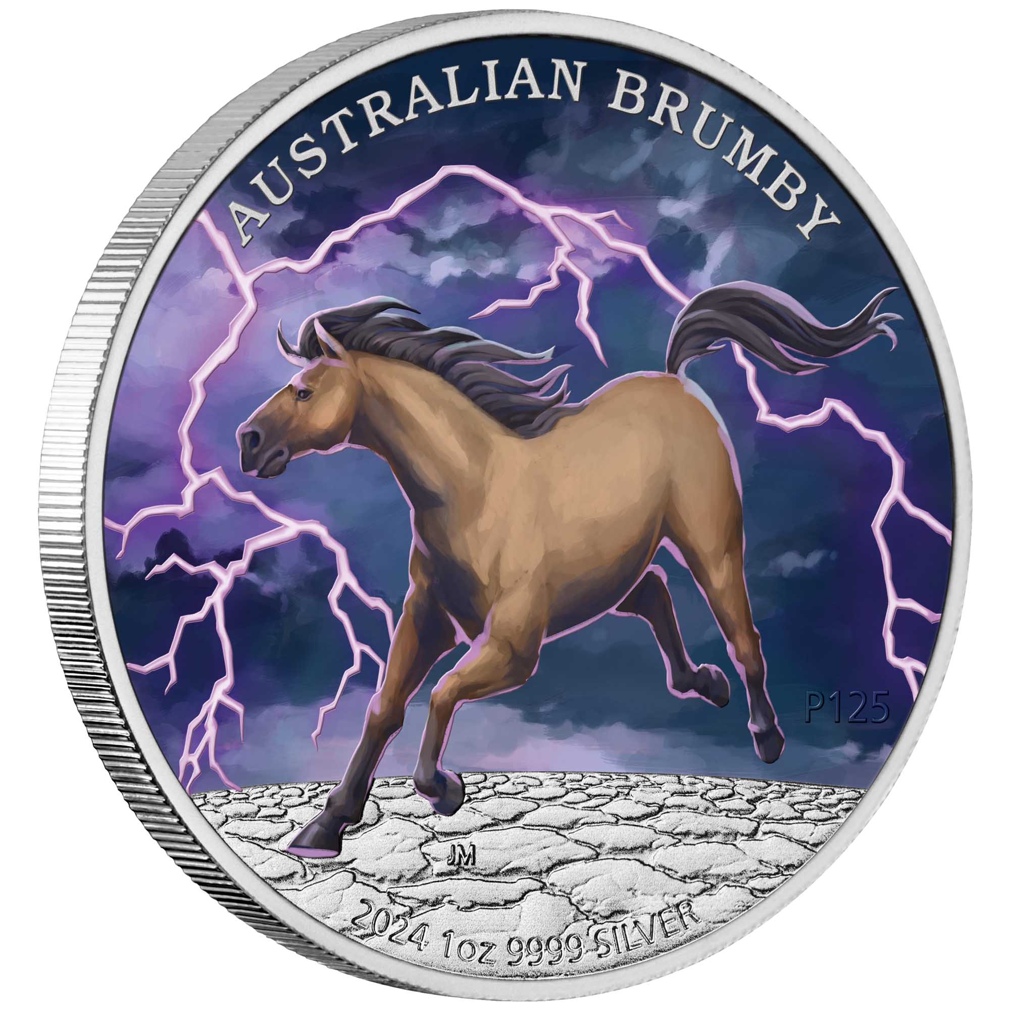 01 2024 Australian Brumby 1oz Silver Bullion Coloured Coin on edge HighRes
