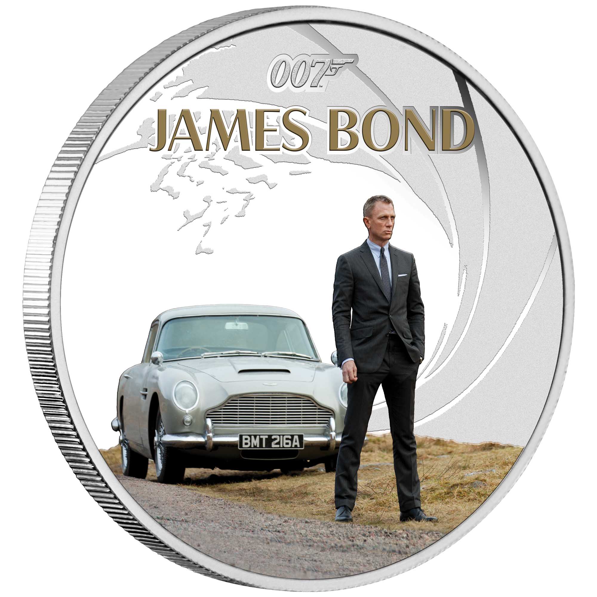 01 James Bond Daniel Craig 2024 1oz Silver Proof Coloured Coin OnEdge HighRes