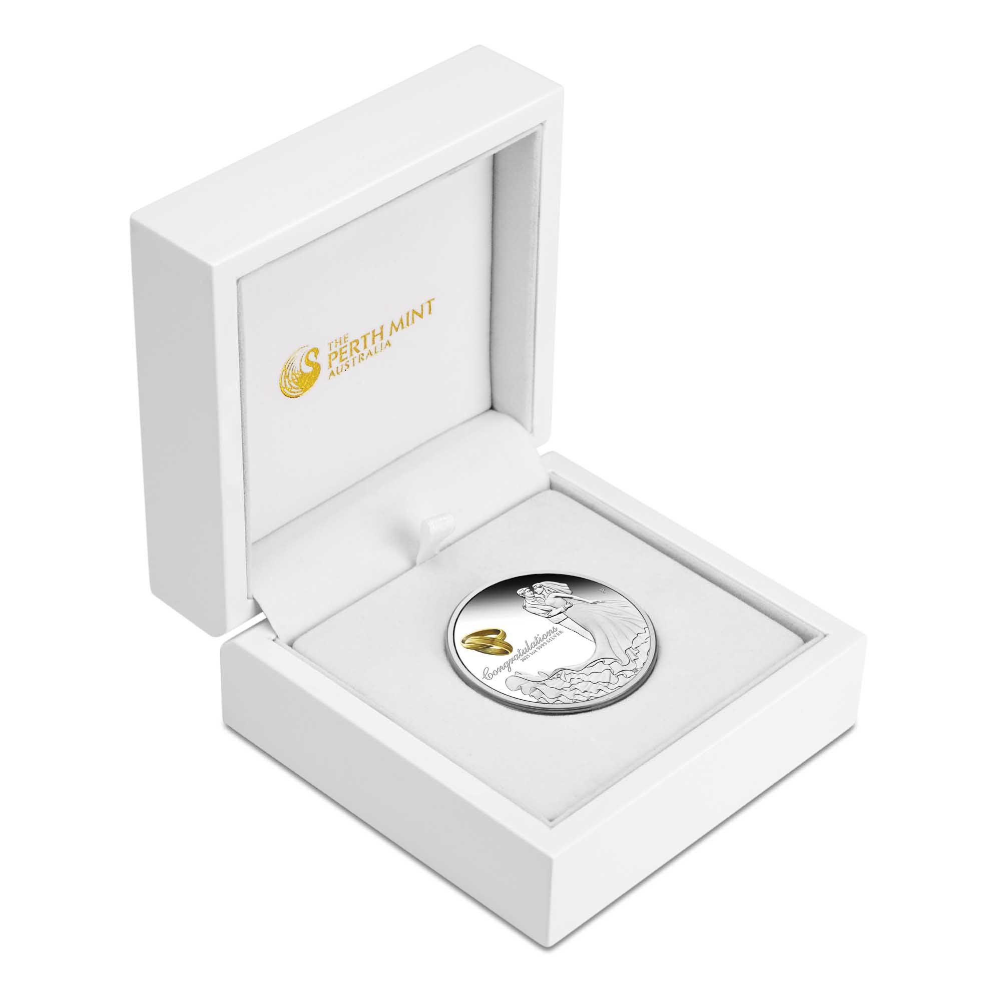 04 2025 Wedding 1oz Silver Proof Coloured Coin in Box Open HighRes