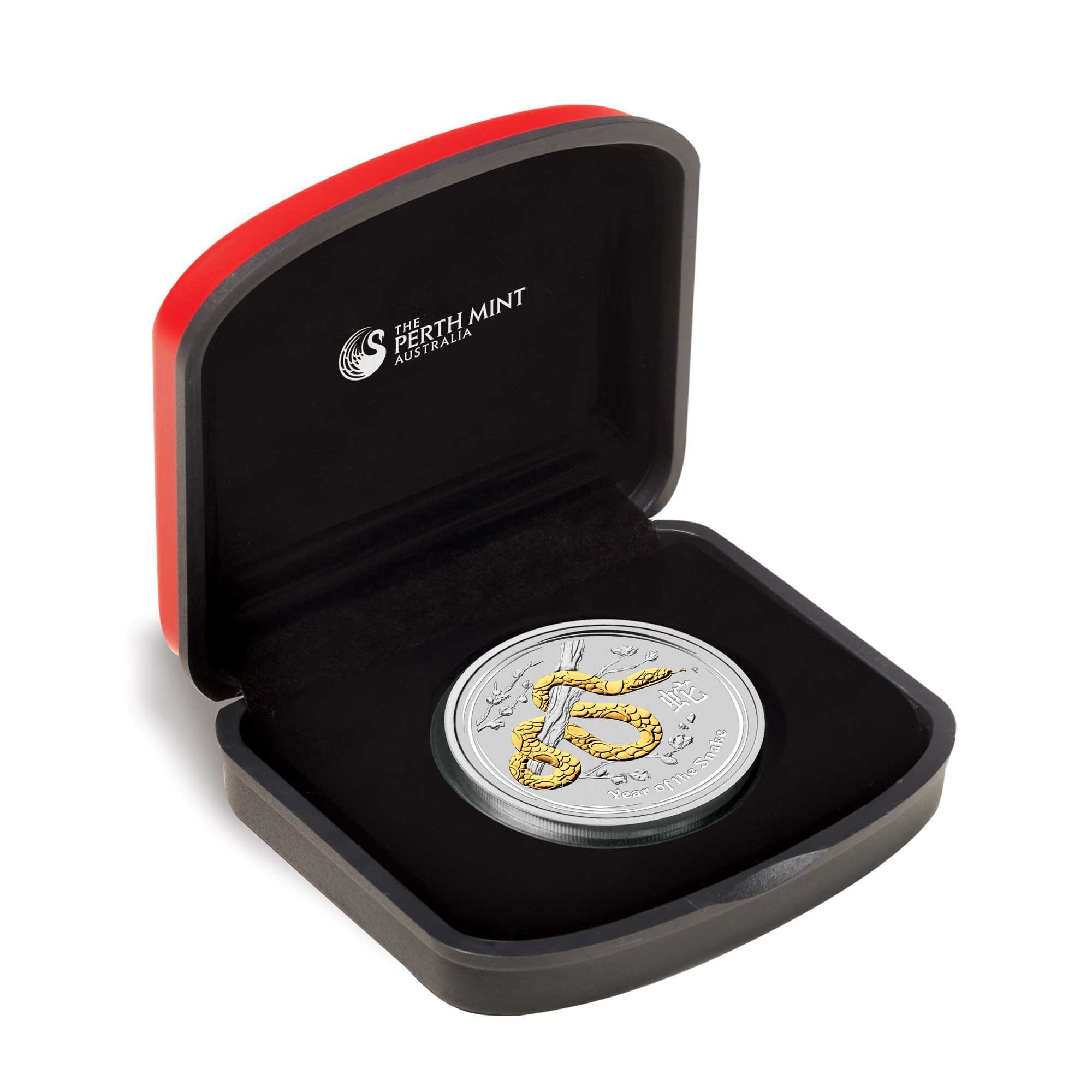 12 2013 Lunar YearOfTheSnake Silver 1oz Gilded InCase HighRe