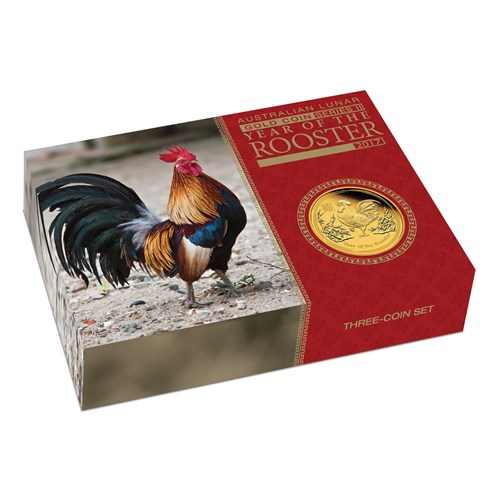 07 australian lunar series ii year of the rooster three coin set 2017 gold proof InShipper