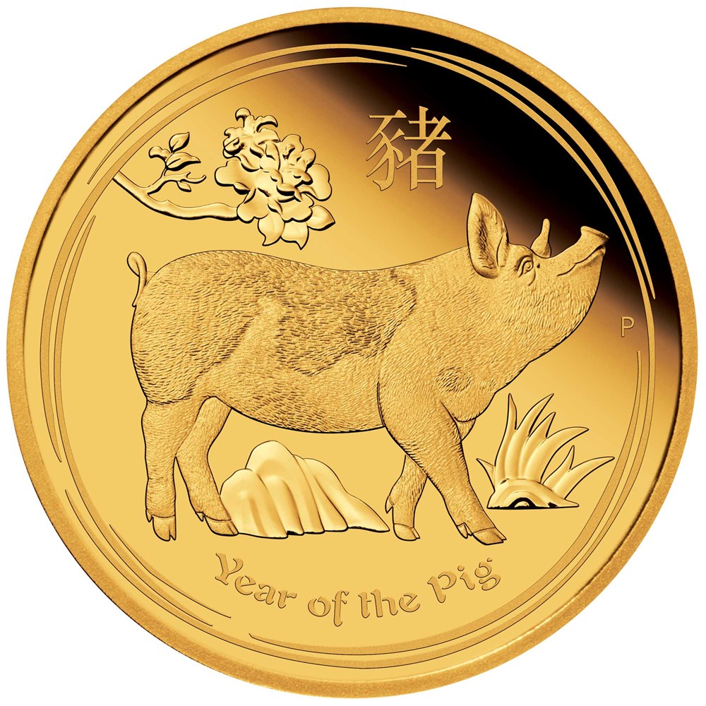02 australian lunar gold coin series ii year of the pig 2019 1oz gold proof StraightOn