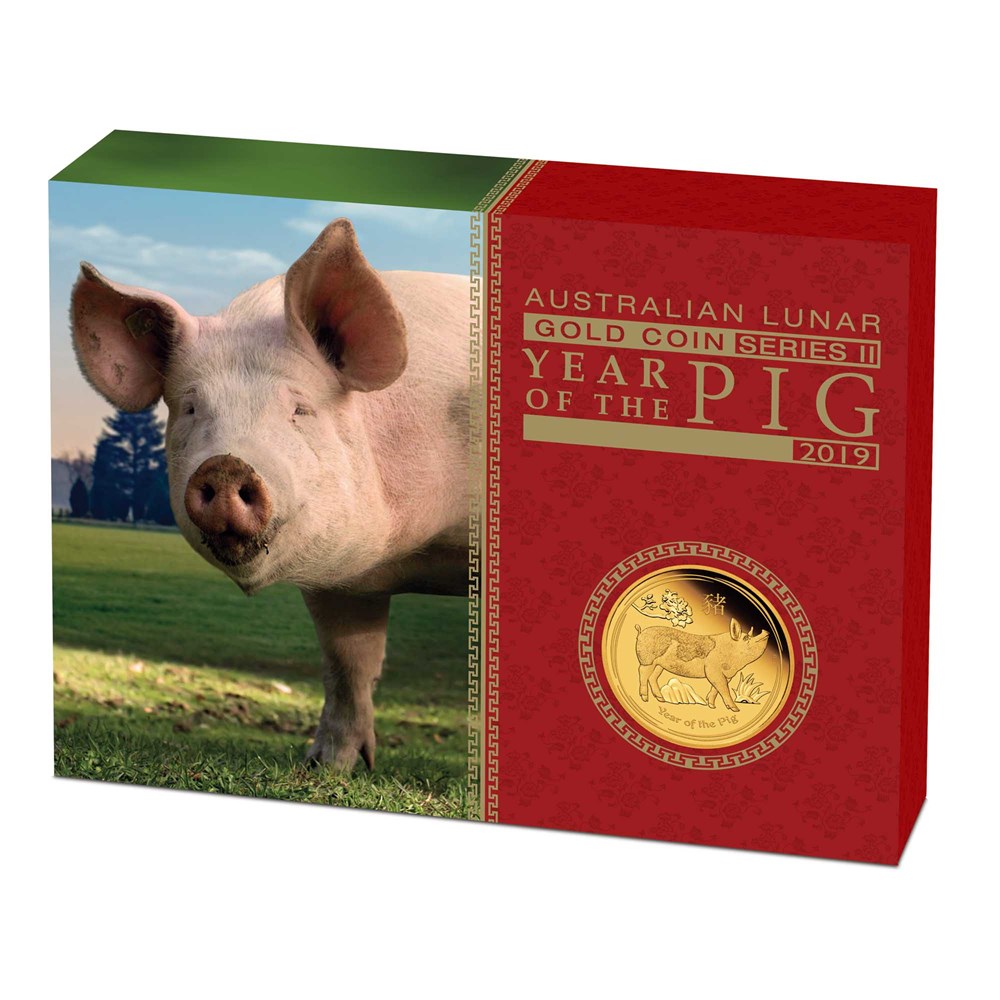 05 australian lunar gold coin series ii year of the pig 2019 1 4oz gold proof InShipper