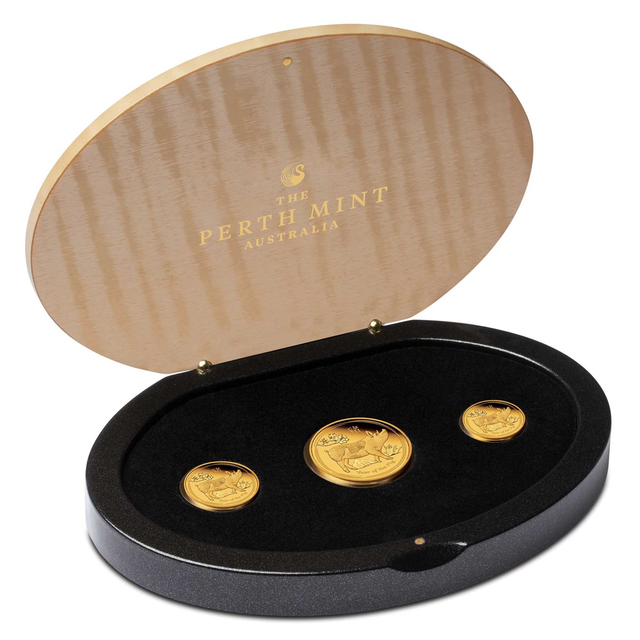 06 australian lunar gold coin series ii year of the pig three coin set 2019 gold proof InCase