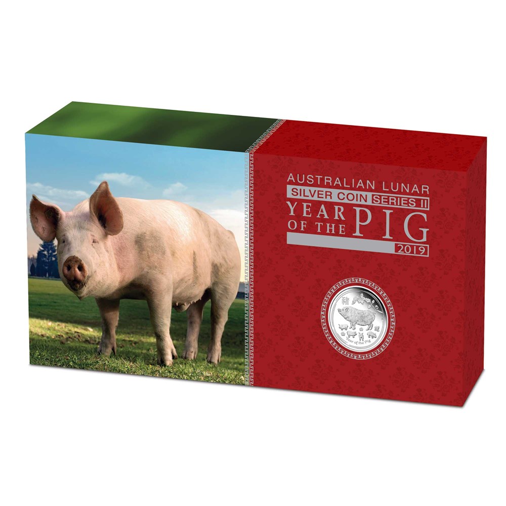 07 australian lunar silver coin series ii year of the pig three coin set 2019 silver proof InShipper
