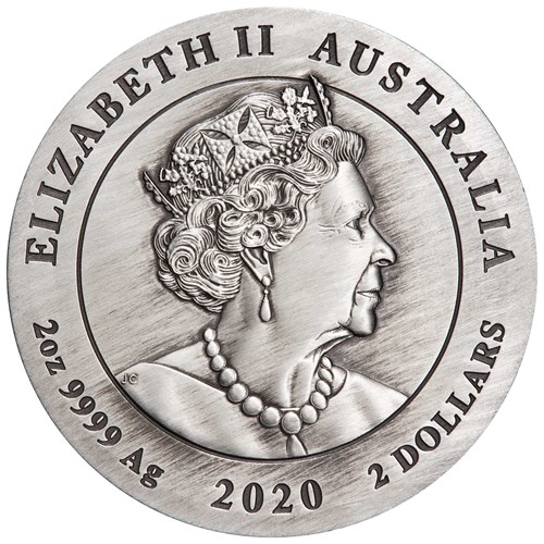 03 australian lunar series iii 2020 year of the mouse 2019 2oz silver antiqued Obverse
