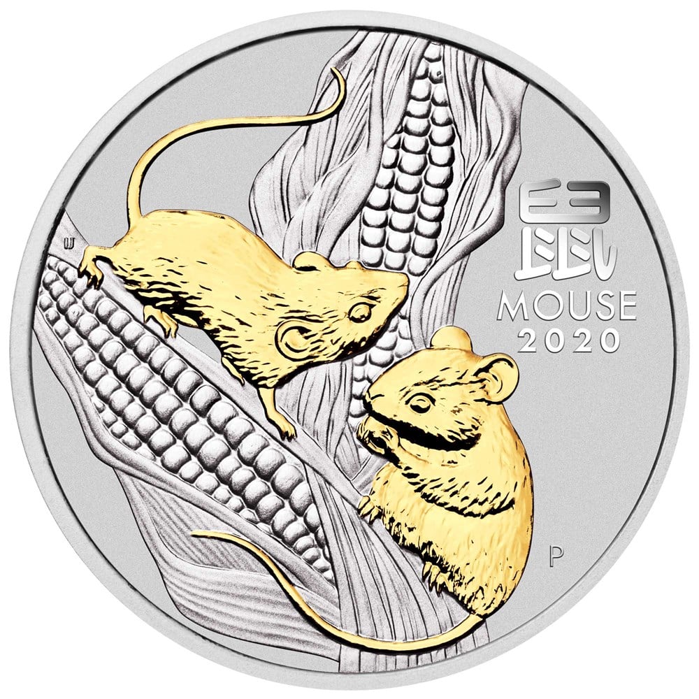 02 2020 Year of the Mouse 1oz Silver Gilded Coin StraightOn HighRes