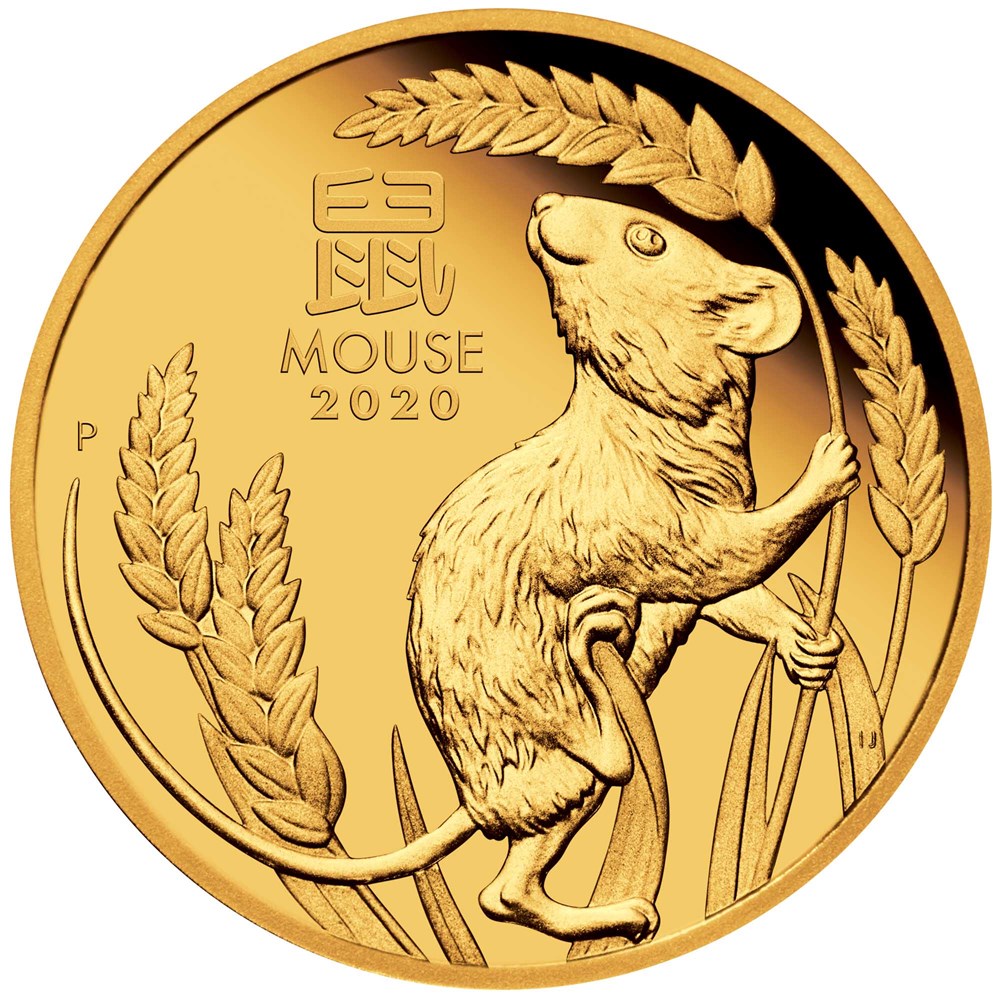 02 2020 Year of the Mouse 1oz  Gold Proof Coin StraightOn HighRes