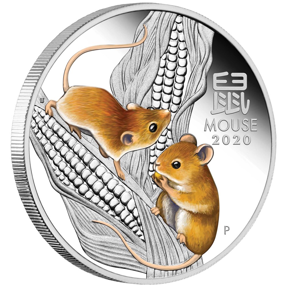 01 australian lunar series iii year of the mouse 2020 1oz silver proof coloured OnEdge