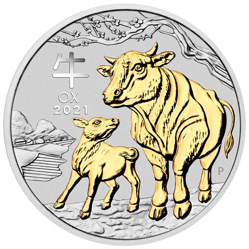 02 australian lunar series iii 2021 year of the ox 1oz silver gilded StraightOn