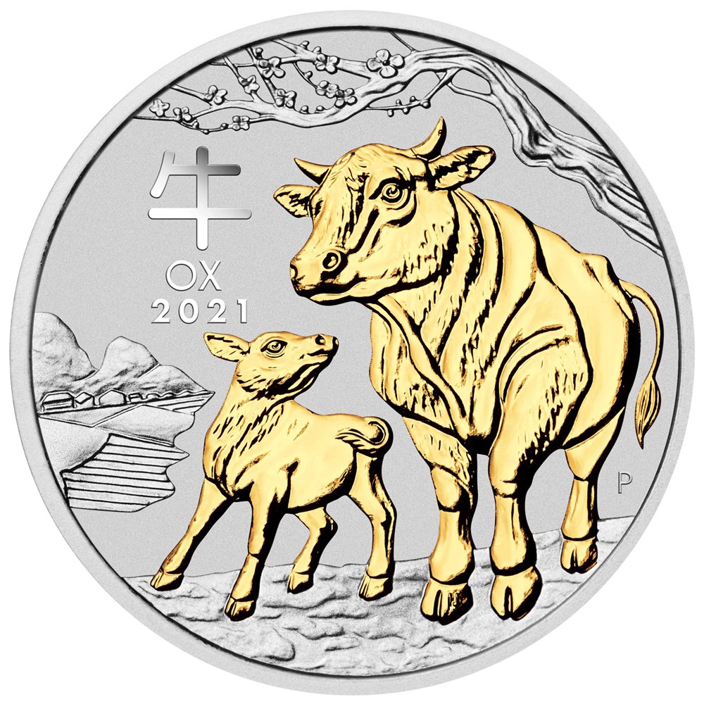 02 2021 Year of the Ox 1oz Silver Gilded Coin StraightOn HighRes