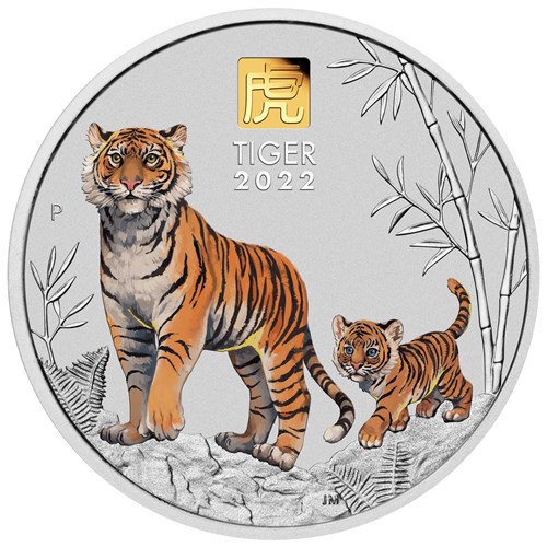 02 2022 Year of the Tiger 1 Kilo Silver Coloured Coin with Gold  Privy StraightOn HighRes