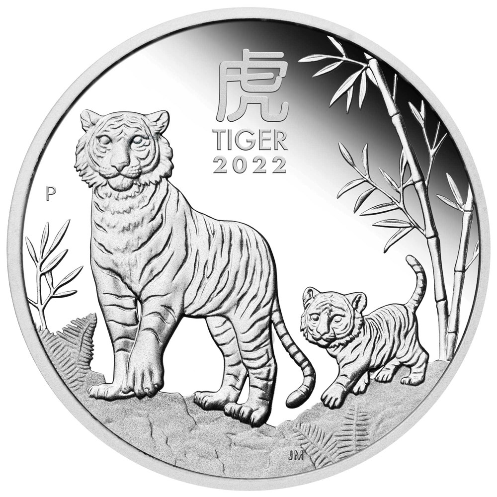 02 2022 Year of the Tiger 1oz  Silver Proof Coin StraightOn HighRes