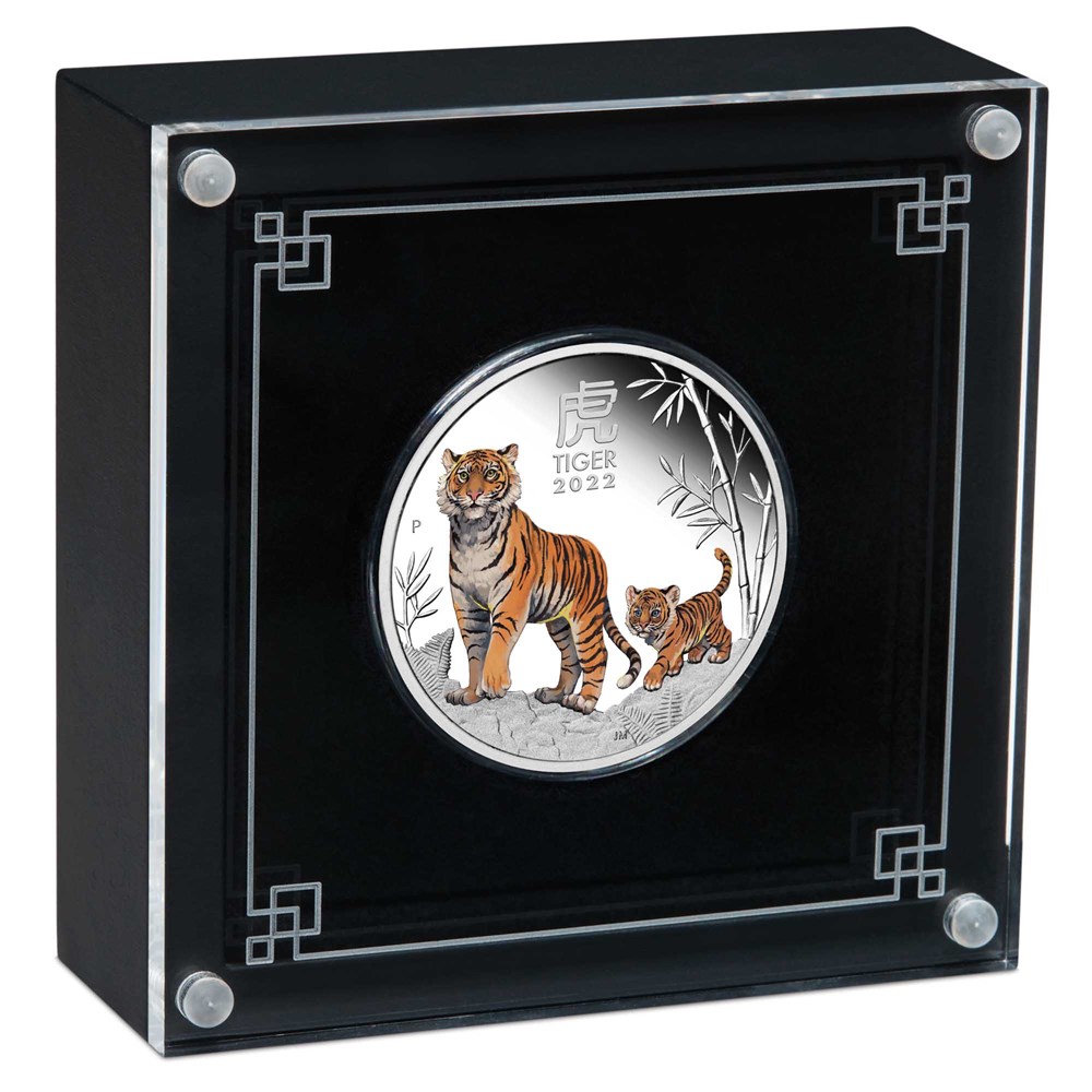 11 2022 Year of the Tiger 1oz Silver Proof Coloured Coin InCase HighRes