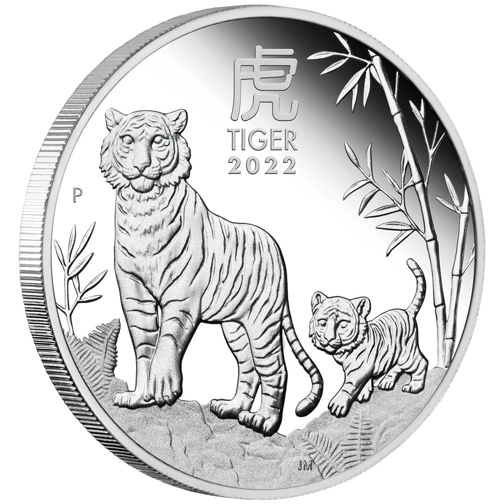 01 2022 Year of the Tiger 1oz  Silver Proof Coin OnEdge HighRes
