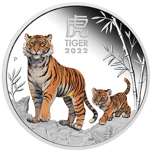 10 2022 Year of the Tiger 1oz Silver Proof Coloured Coin StraightOn LowRes