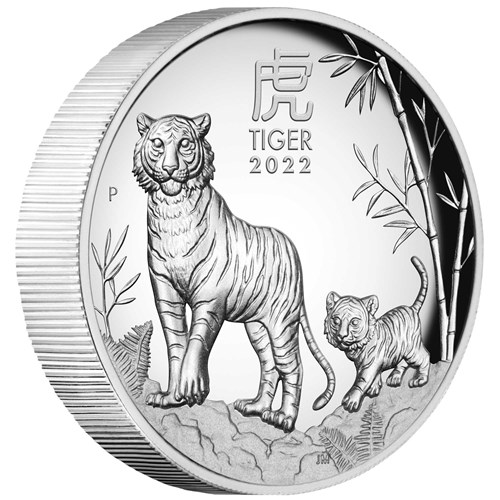 01 2022 Year of the Tiger 1oz Silver Proof High Relief Coin OnEdge HighRes