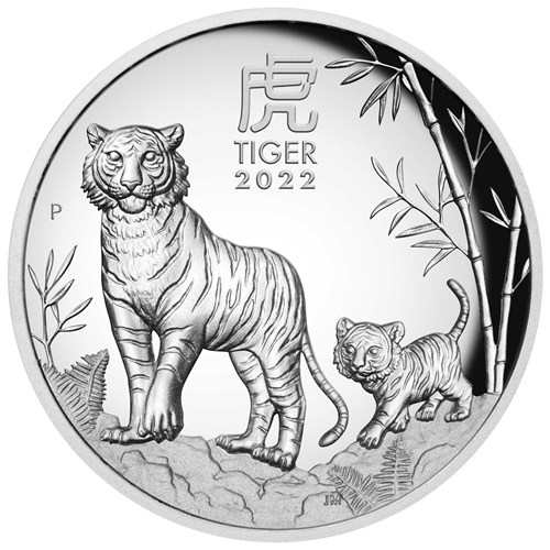 02 2022 Year of the Tiger 1oz Silver Proof High Relief Coin StraightOn HighRes