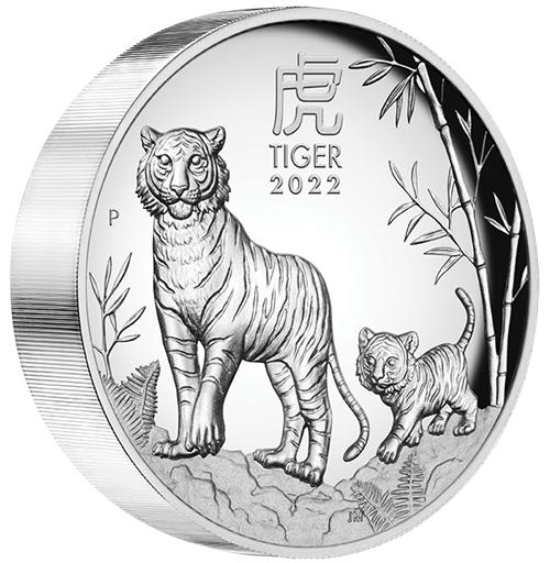 01 2022 Year of the Tiger 5oz Silver Proof High Relief Coin OnEdge LowRes