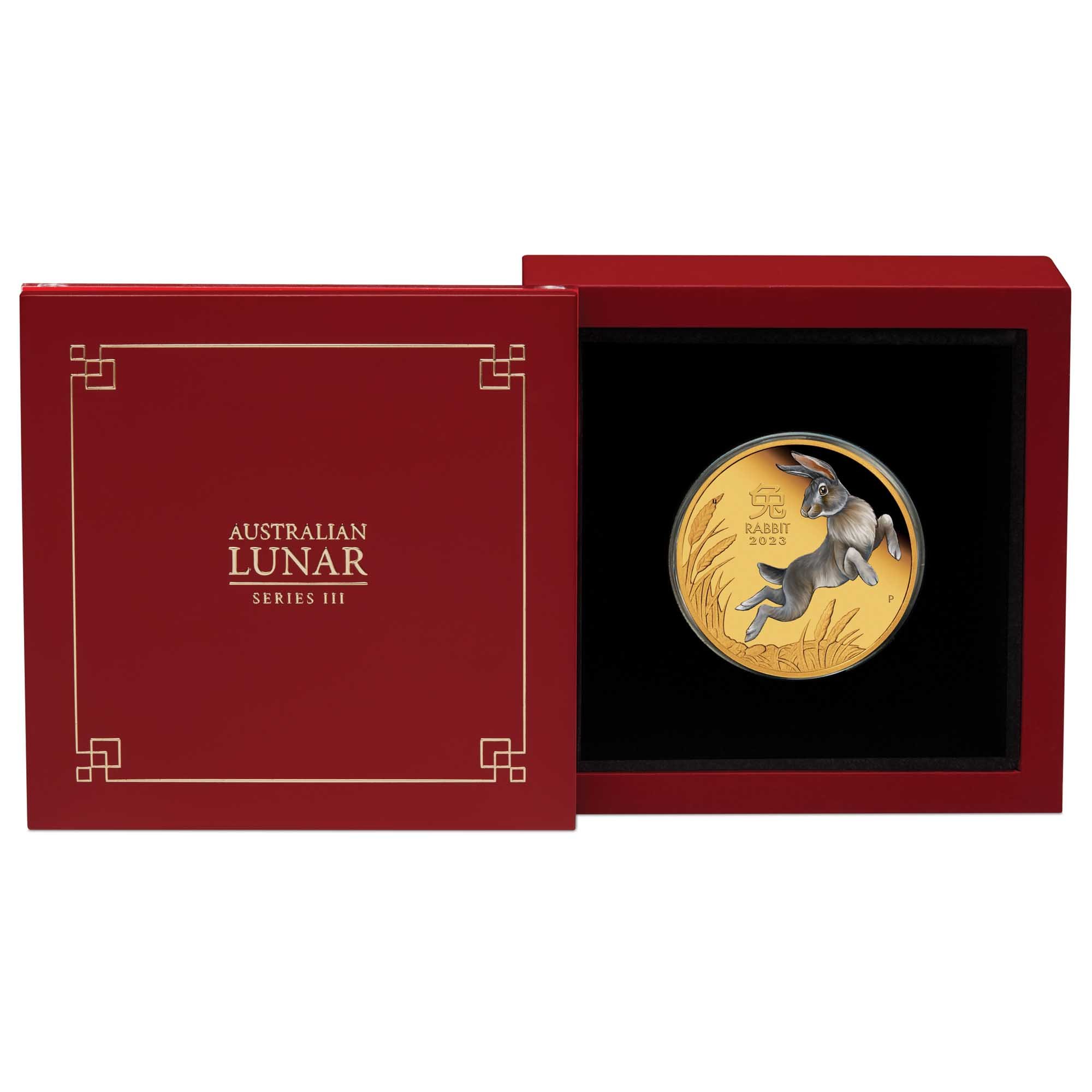 03 2023 Year of the Rabbit 1oz Gold Proof Coloured Coin InCase HighRes