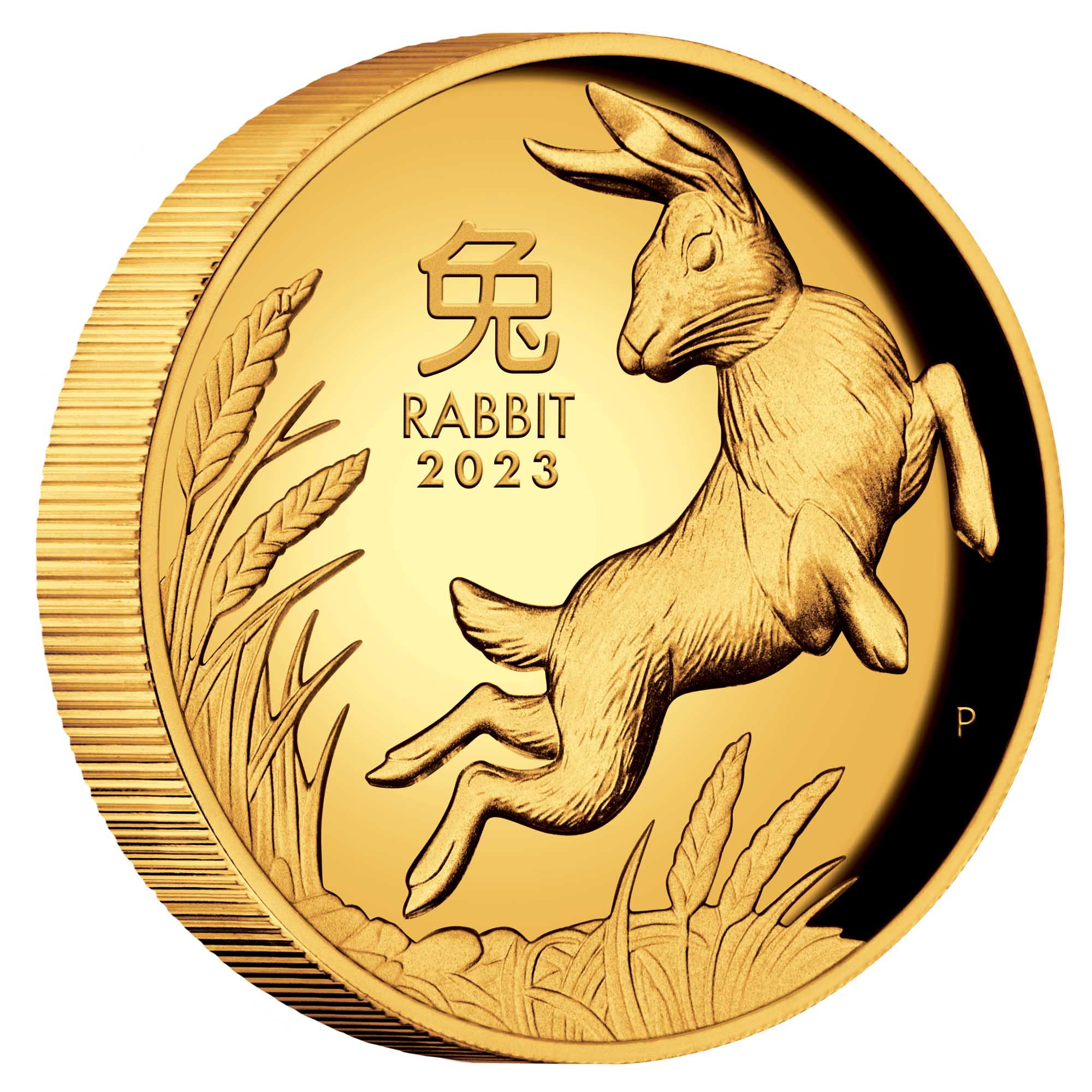 01 2023 Year of the Rabbit 1oz Gold Proof High Relief Coin OnEdge HighRes