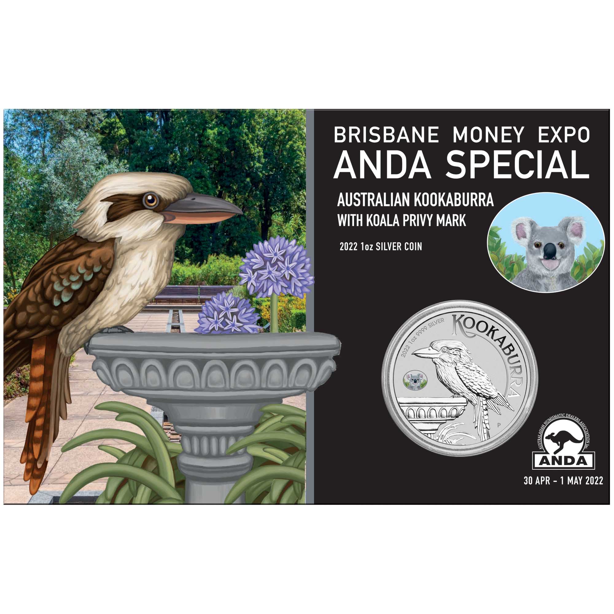 00 2022 BrisbaneCoinShowSpecial AustralianKookaburra 1oz Silver Coin InCard HighRes