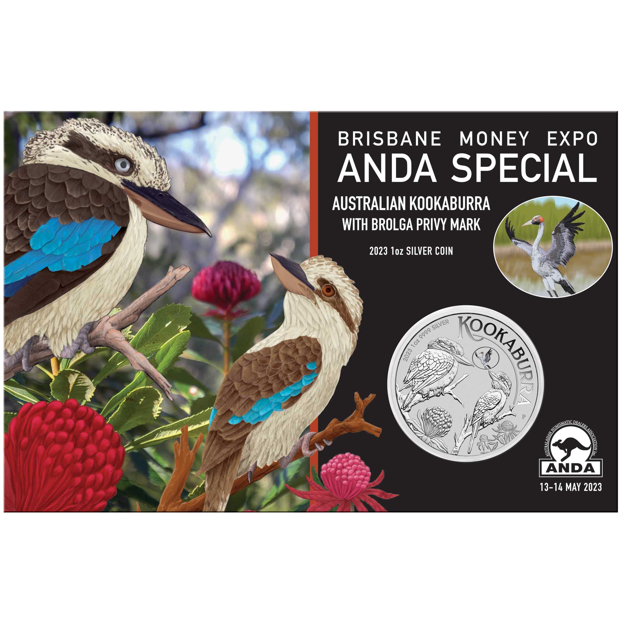 01 2023 Kookaburra 1oz Silver Coin with  Brolga  Privy InCard HighRes