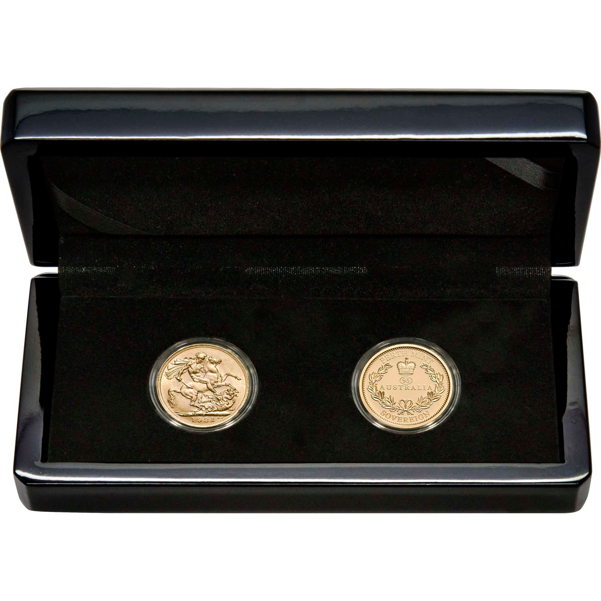 01 26699 1921 & 2021 PM SOVEREIGN CENTENARY PAIR Box Open