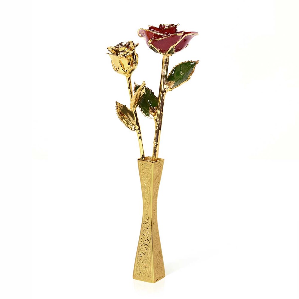 1 Red Rose With Gold Vase