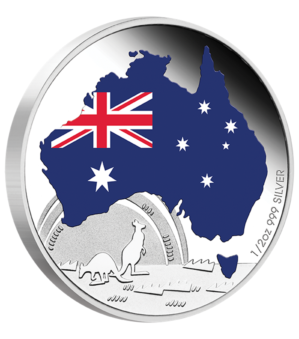 37 AustralianFlagMap Silver 1 2oz Medallion OnEdge LowRes