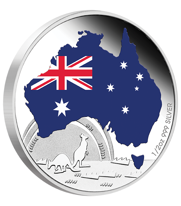 37 AustralianFlagMap Silver 1 2oz Medallion OnEdge LowRes