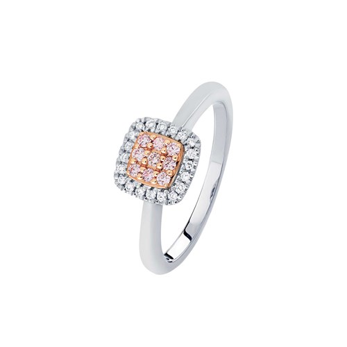 01 blush rose & white gold square ring with white and argyle pink diamonds
