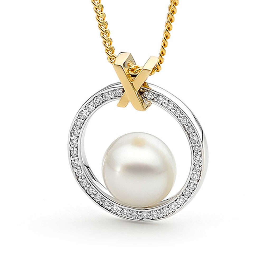 02 allure pearl yellow and white gold x o pendant