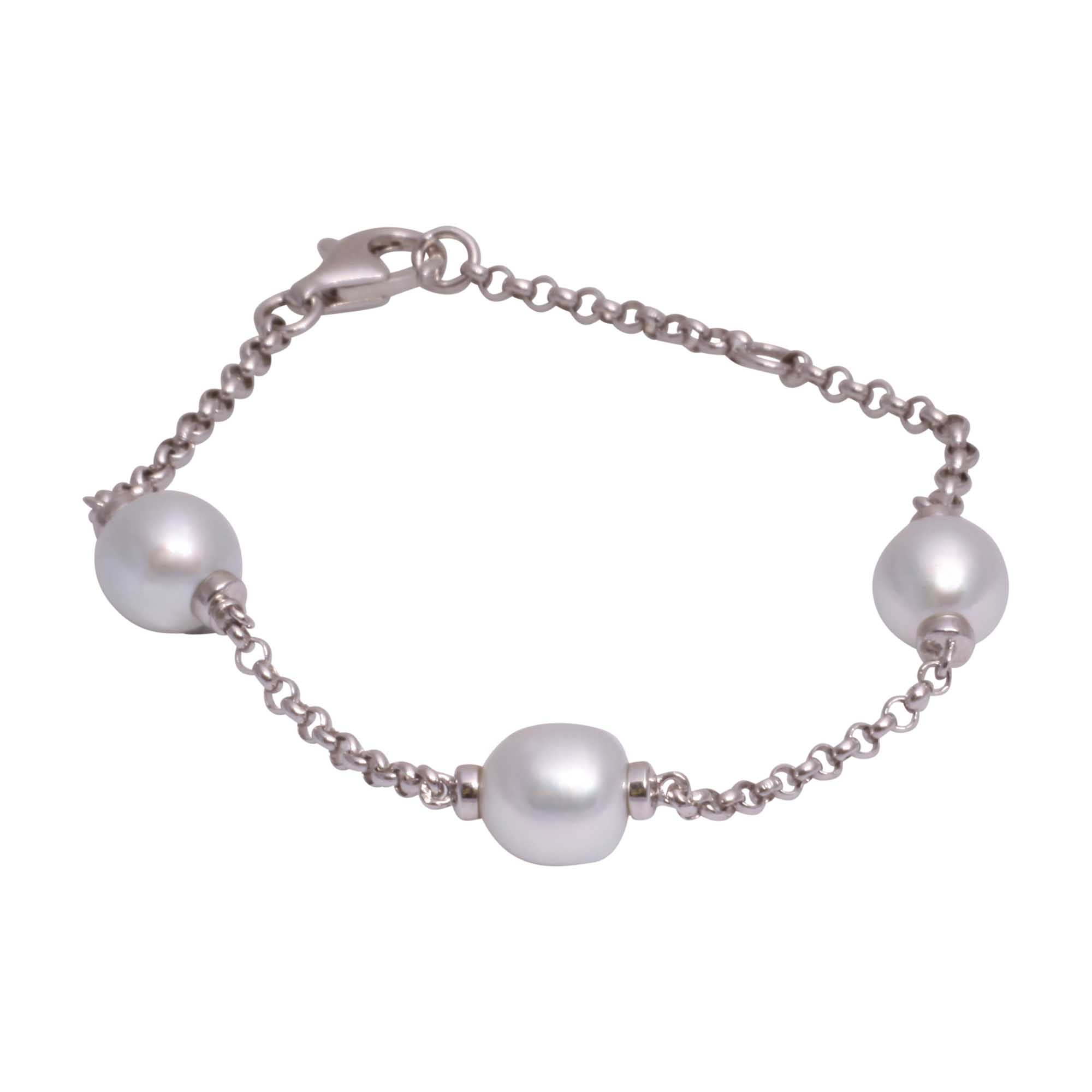 01 three pearl sterling silver chain bracelet
