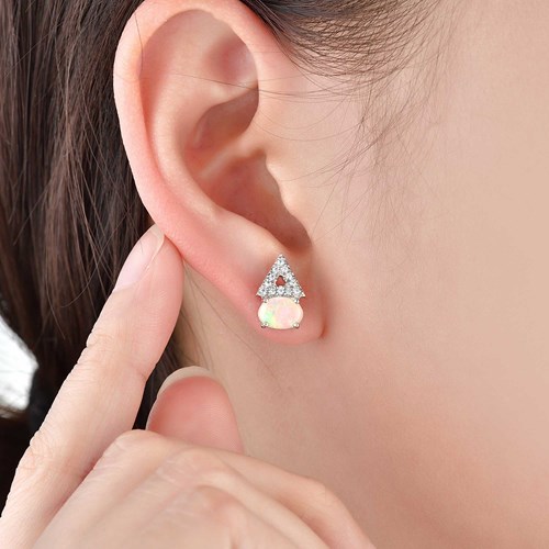 01 opal triangle sterling silver studs