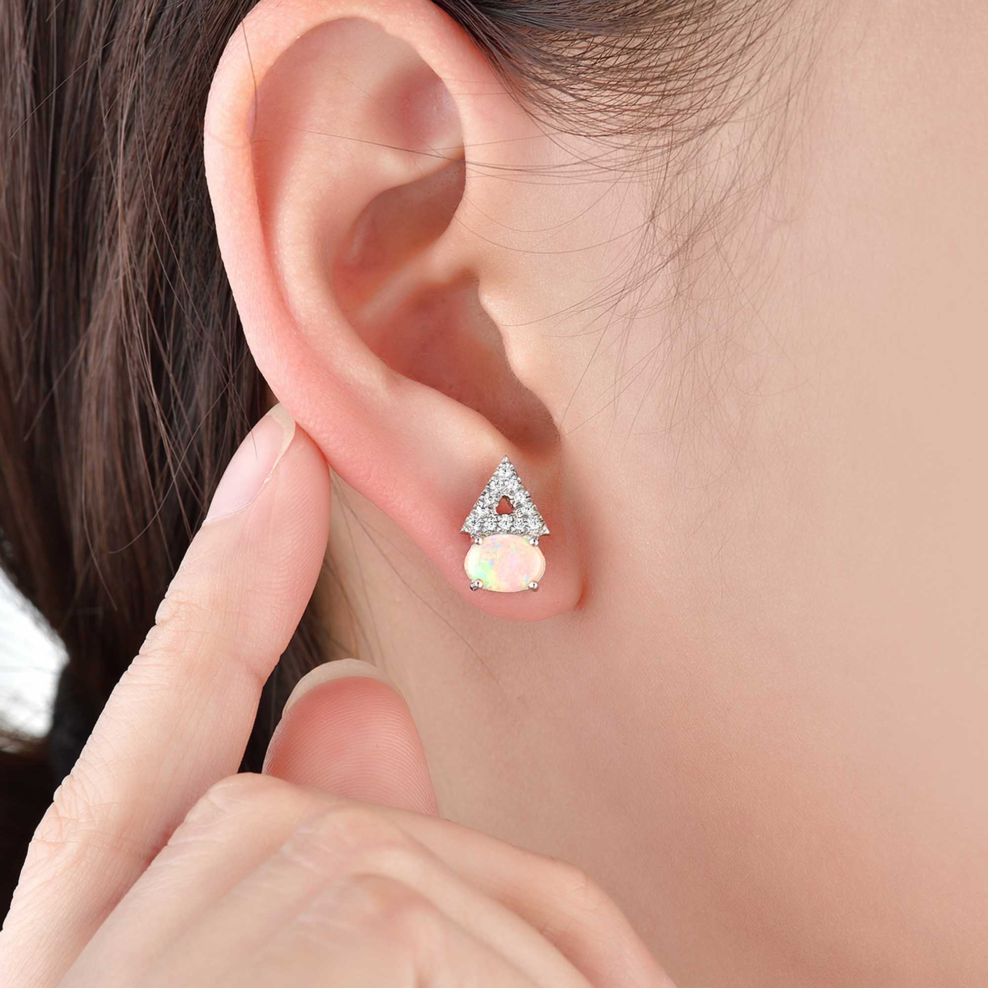 01 opal triangle sterling silver studs