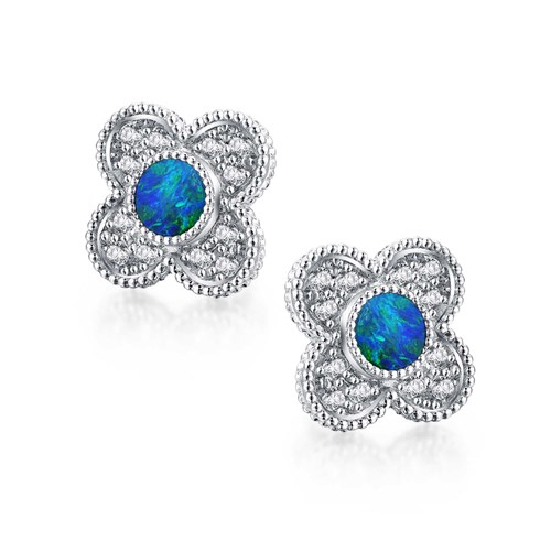 02 opal clover sterling silver stud earrings