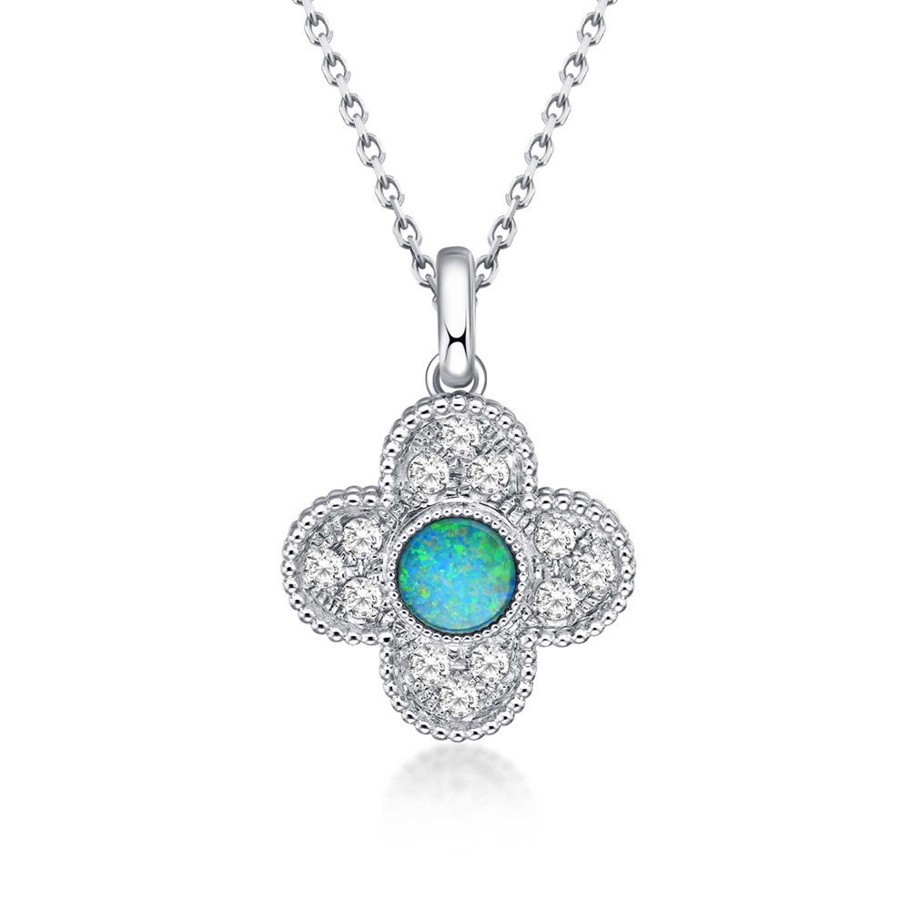 02 opal clover sterling silver stud pendant