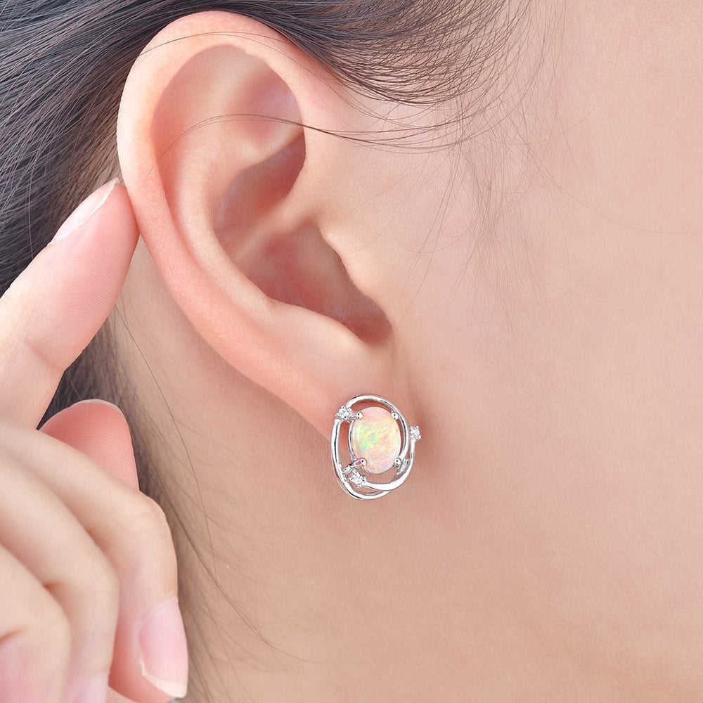 01 opal circular sterling silver stud earrings