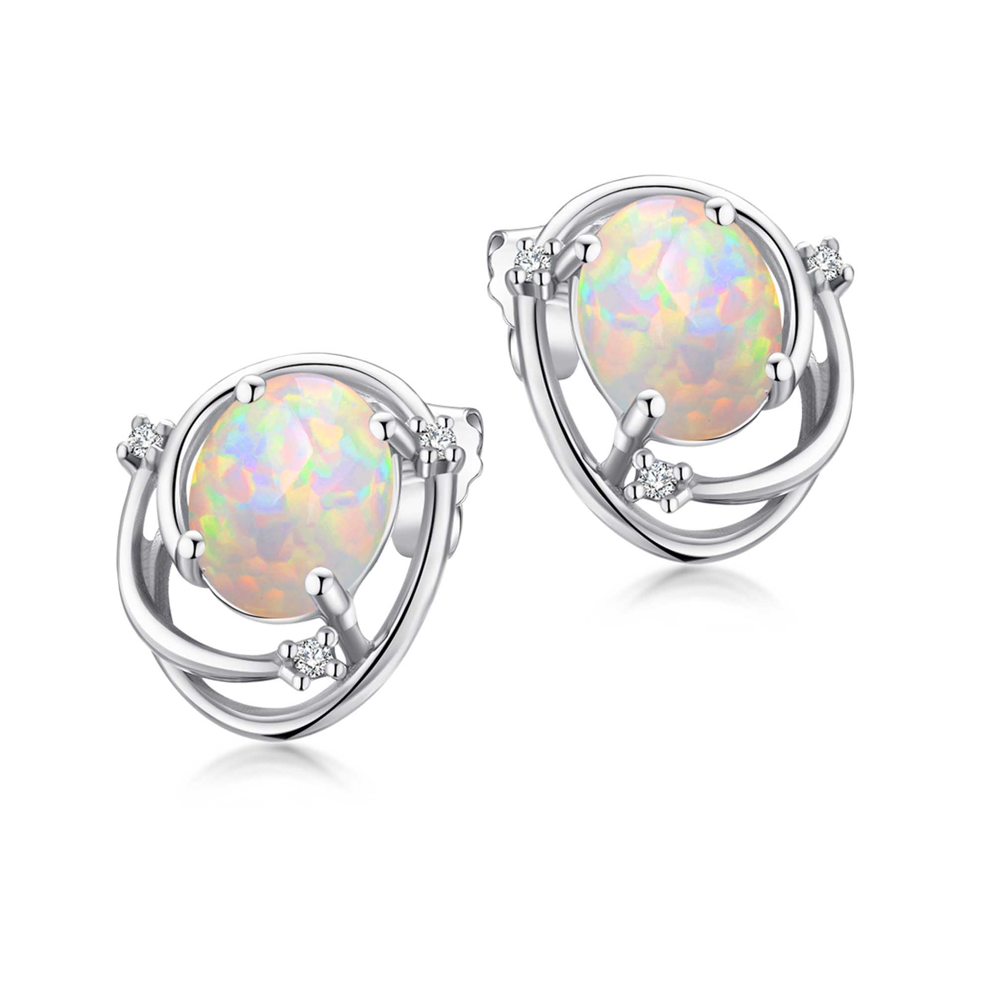 Opal Circular Sterling Silver Stud Earrings