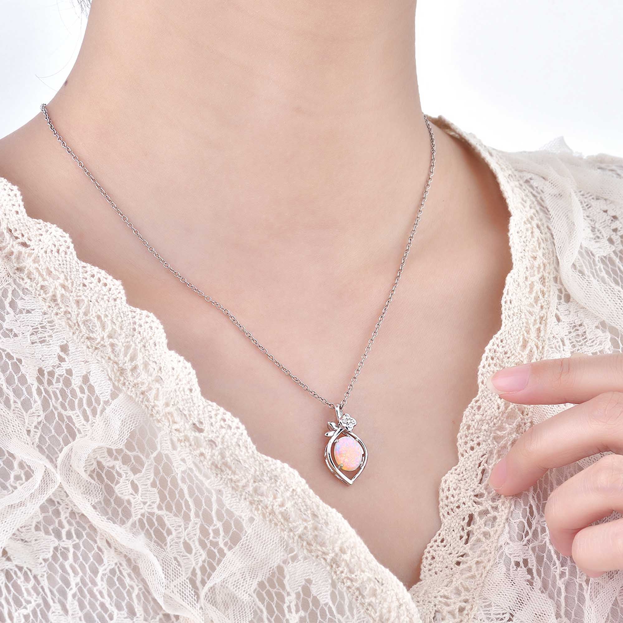01 opal petal shaped sterling silver pendant