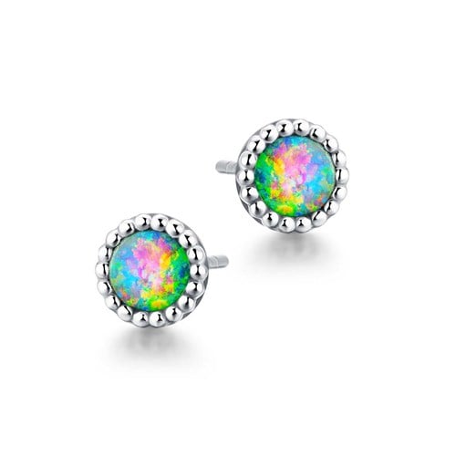02 opal circular sterling silver stud earrings
