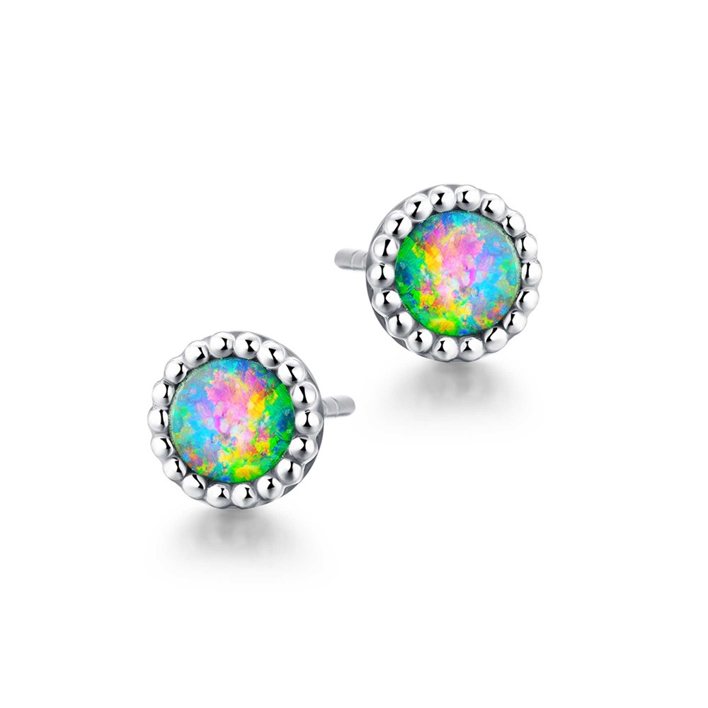 03 opal circular sterling silver stud earrings