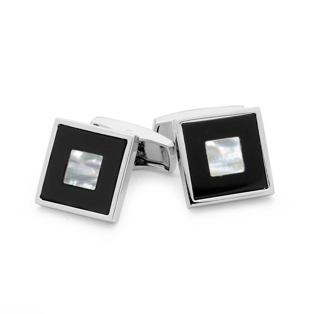 01 allure onyx and pearl sterling silver square cufflinks