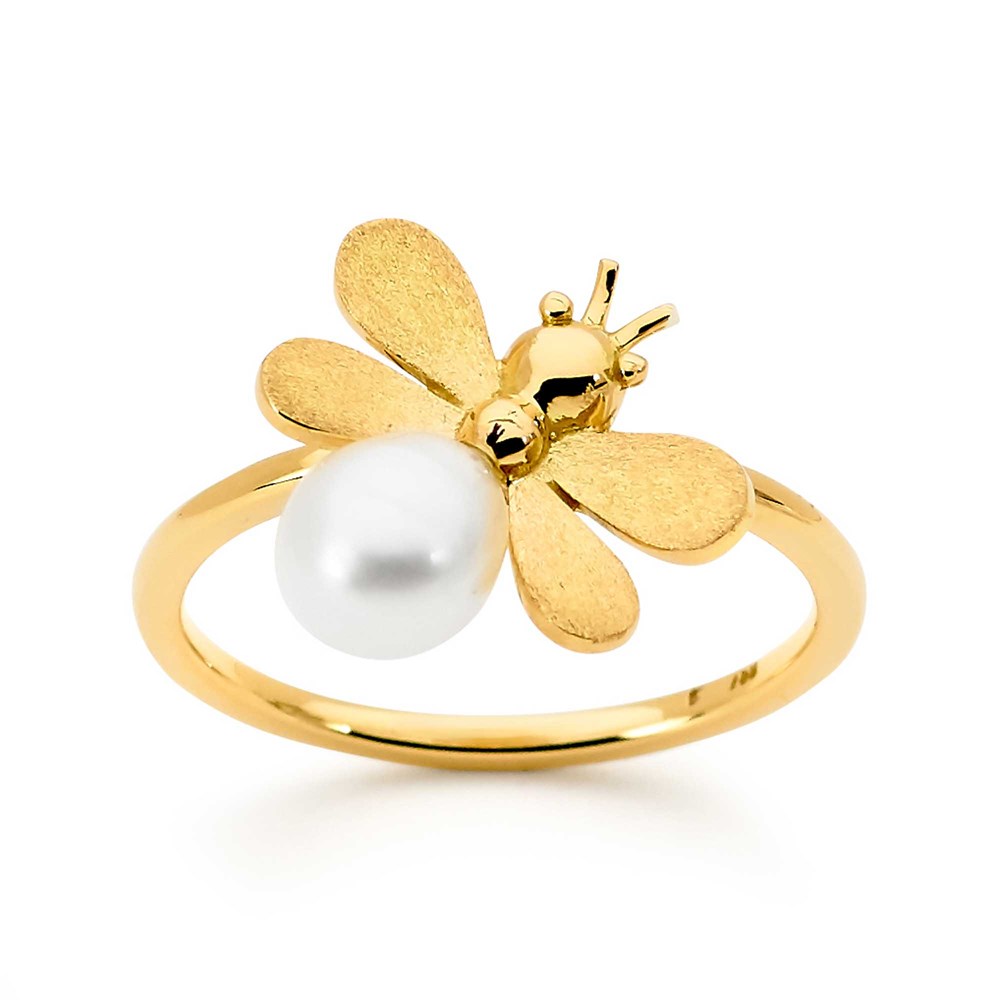 01 allure pearl yellow gold bumble bee ring