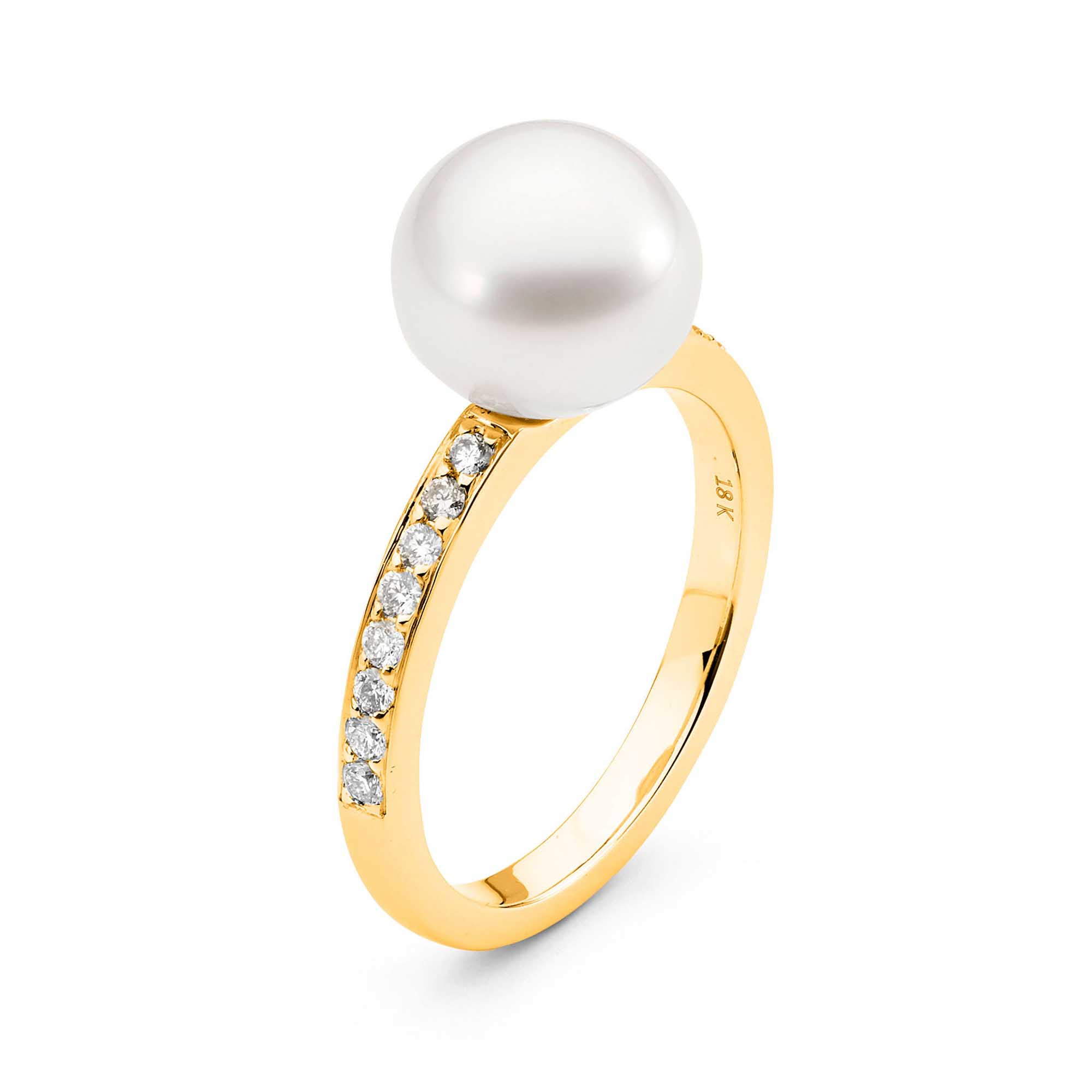 Allure Yellow Gold Classic Diamond and Pearl Ring